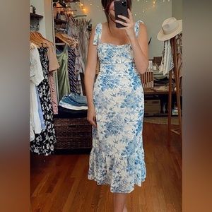 Blue Floral Midi Dress
